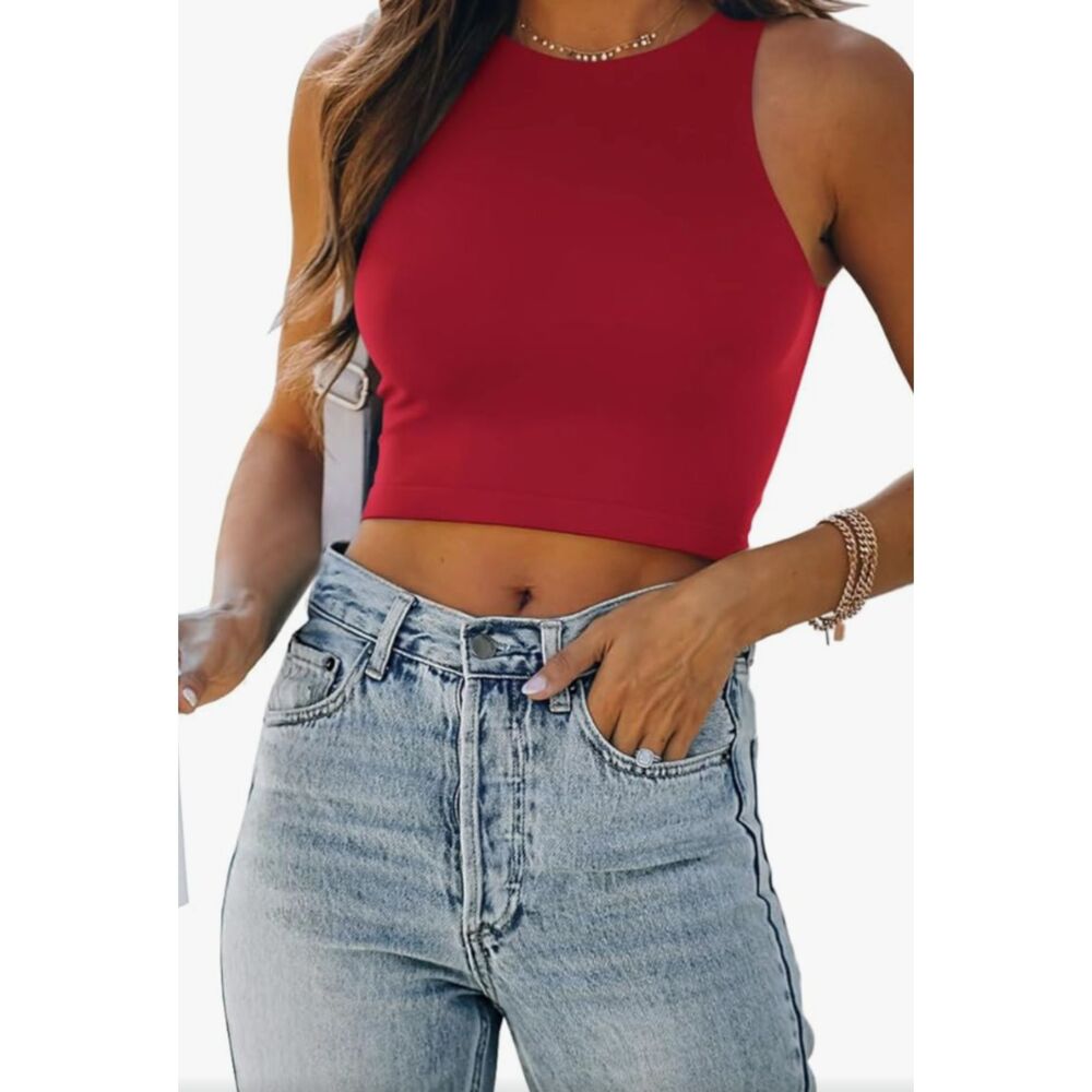 🌶️ REORIA Halter Neck Crop Top Red Butsmooth – Size M